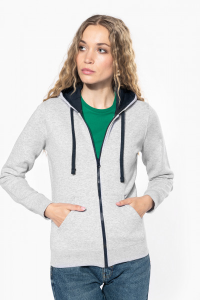 Kariban DAMEN-KAPUZENSWEATSHIRT BICOLOR mit Reißverschluss