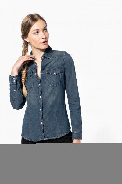 Kariban Damen denim-hemd langarm