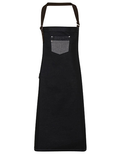 Premier Workwear Division Waxed Look Denim Bib Apron With Faux Leather