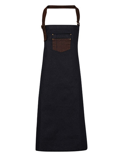 Premier Workwear Division Waxed Look Denim Bib Apron With Faux Leather