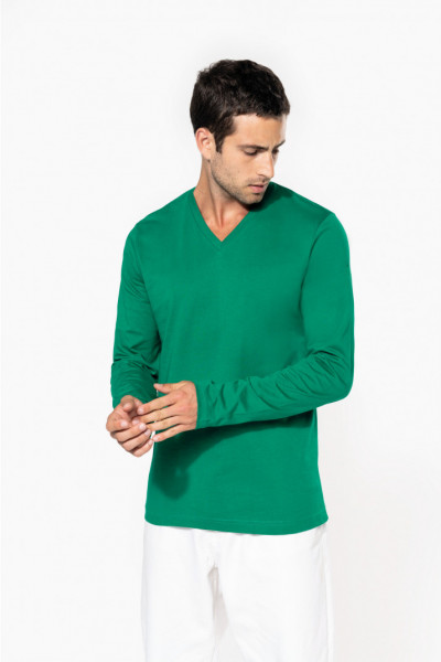 Kariban Mens long-sleeved V-neck T-shirt