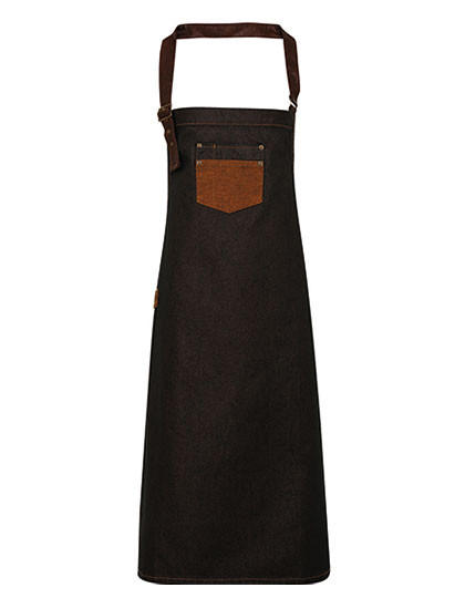 Premier Workwear Division Waxed Look Denim Bib Apron With Faux Leather